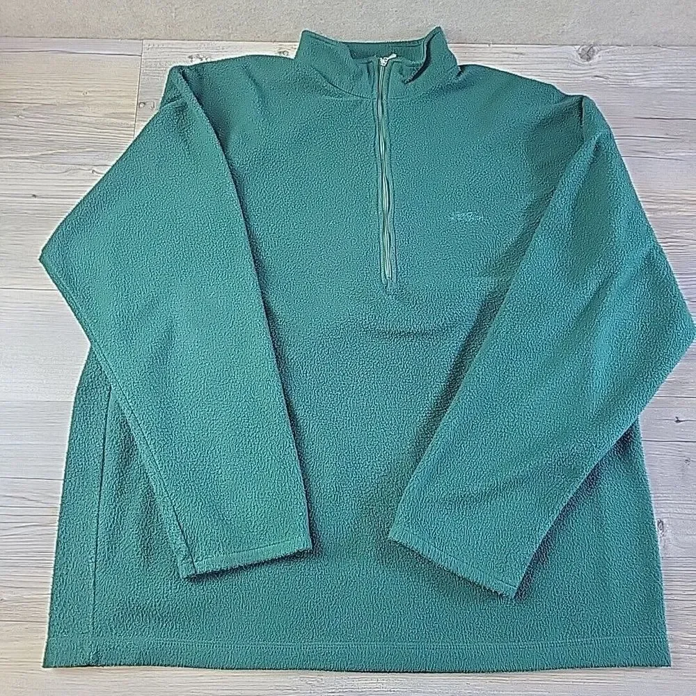 Vintage LL Bean Fleece 1/2 Zip Green Pullover Sweater Mens Large Made In‎ USA